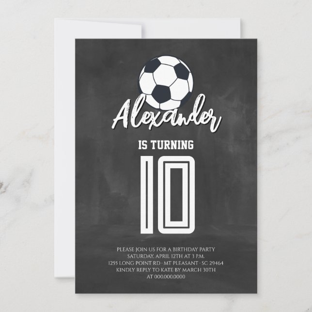 Invitación Fiesta de Cumpleaños de Fútbol en Pizarra (Anverso)