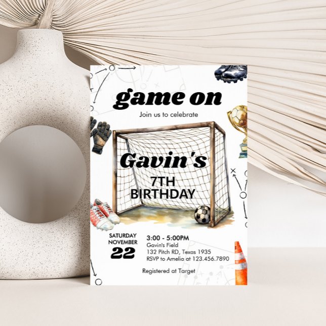 Invitación Fiesta de Cumpleaños de Fútbol Game On (Soccer Birthday Party Invitation)