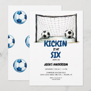 Invitación Fiesta de cumpleaños de fútbol juvenil azul