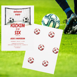 Invitación Fiesta de Cumpleaños de Fútbol Kickin Rojo y Blanc