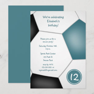 Invitación fiesta de cumpleaños de fútbol negro verde azulado