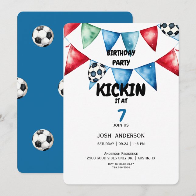 Invitación Fiesta de cumpleaños de fútbol para cualquier edad (Anverso / Reverso)