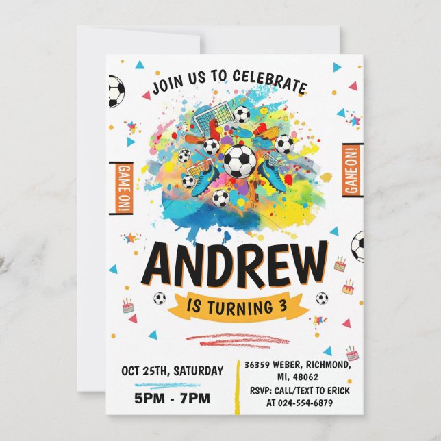 Invitación Fiesta de Cumpleaños de Fútbol Personalizada (Anverso)