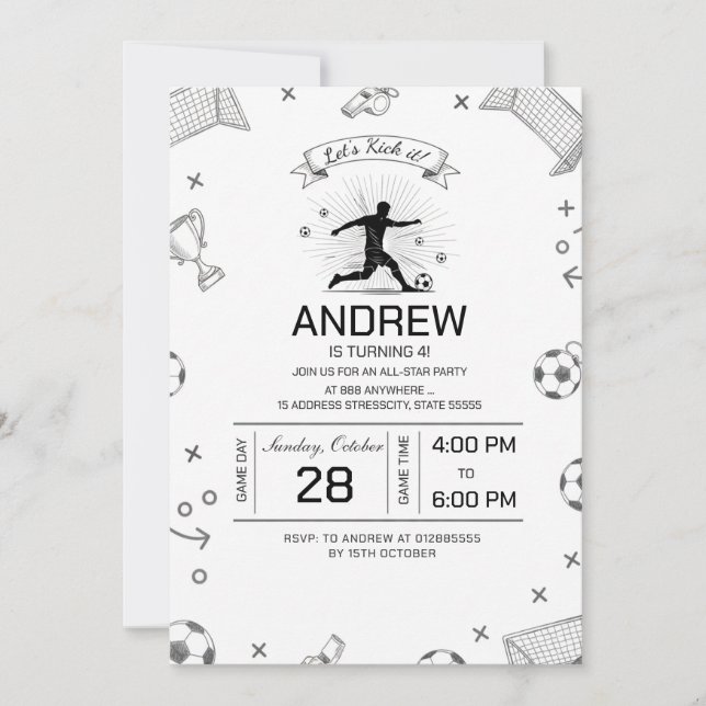Invitación Fiesta de cumpleaños de fútbol personalizada (Anverso)