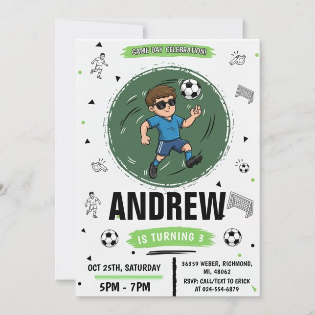 Invitación Fiesta de Cumpleaños de Fútbol Personalizada (Anverso)