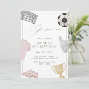 Invitación Fiesta de Cumpleaños de Fútbol Rosa 'Game On' para