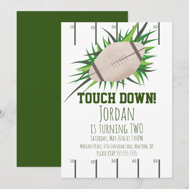 Invitación Fiesta de Cumpleaños de Fútbol Sport TouchDown Pre (Anverso / Reverso)