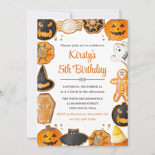 Invitación Fiesta de cumpleaños de galletas de Halloween con  (Anverso)