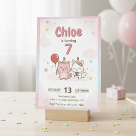 Invitación Fiesta de Cumpleaños de Gatita Rosa para Niñas Lin