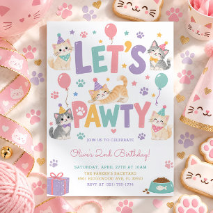 Invitación Fiesta de Cumpleaños de Gatitas Kitty Pastel