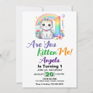 Invitación Fiesta de cumpleaños de gatito adorable 1er cumple