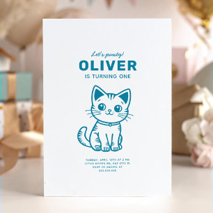 Invitación Fiesta de cumpleaños de gatito azul
