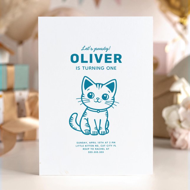 Invitación Fiesta de cumpleaños de gatito azul (Subido por el creador)
