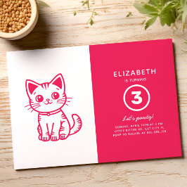 Invitación Fiesta de cumpleaños de gatito rosa
