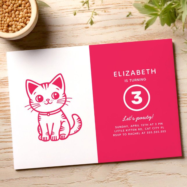 Invitación Fiesta de cumpleaños de gatito rosa (Subido por el creador)