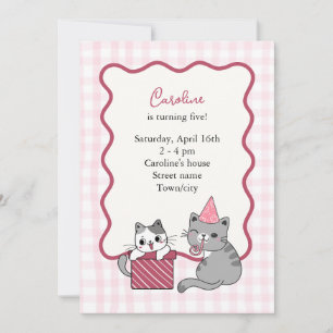 Invitación Fiesta de Cumpleaños de Gatito Rosa Adorable para