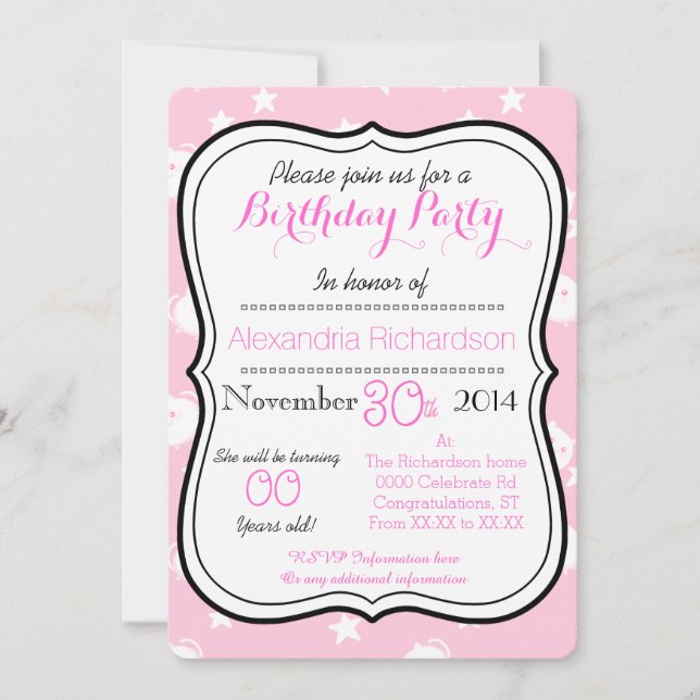 Invitación Fiesta de cumpleaños de gatitos blancos Kawaii (Anverso)