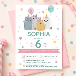 Invitación Fiesta de Cumpleaños de Gato Adorable