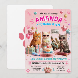 Invitación Fiesta de cumpleaños de gato adorable gatito