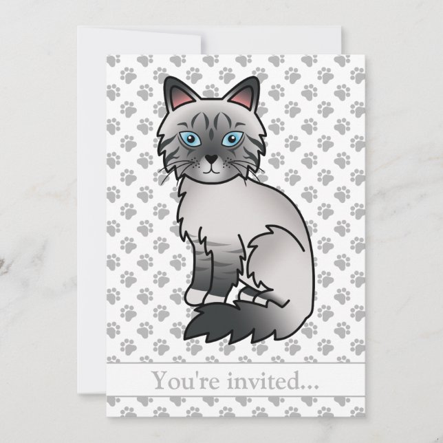 Invitación Fiesta de Cumpleaños de Gato Azul Point Tabby Birm (Anverso)