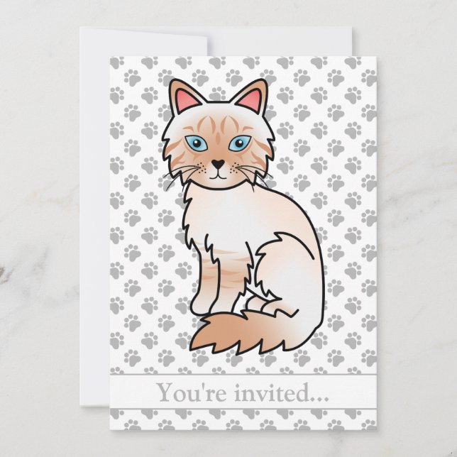 Invitación Fiesta de Cumpleaños de Gato Birman/Ragdoll Atigra (Anverso)
