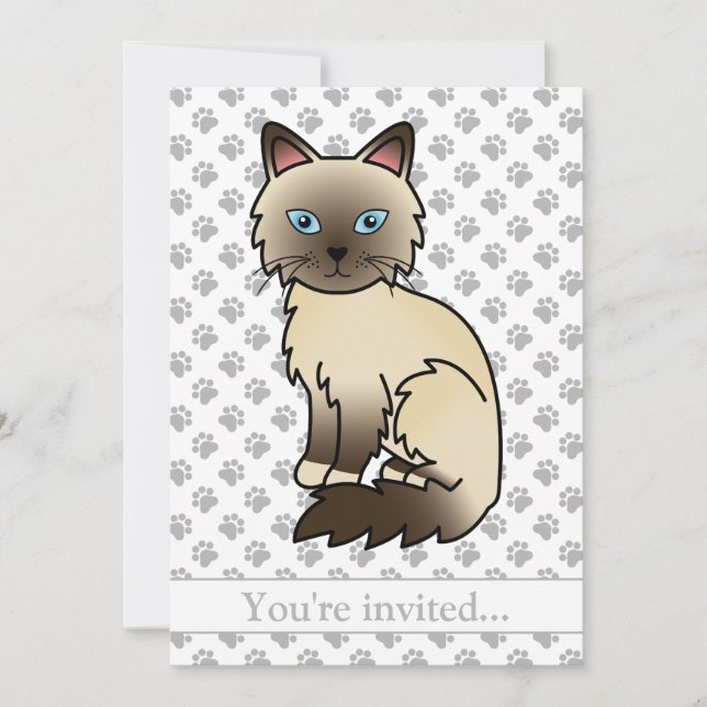 Invitación Fiesta de Cumpleaños de Gato Birman/Ragdoll Chocol (Anverso)