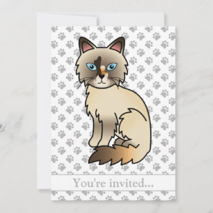 Invitación Fiesta de cumpleaños de gato Birman/Ragdoll con pe
