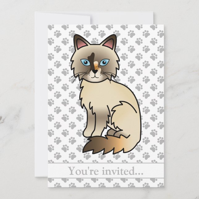 Invitación Fiesta de cumpleaños de gato Birman/Ragdoll con pe (Anverso)