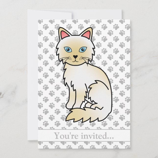 Invitación Fiesta de cumpleaños de gato Birman/Ragdoll de pun (Anverso)