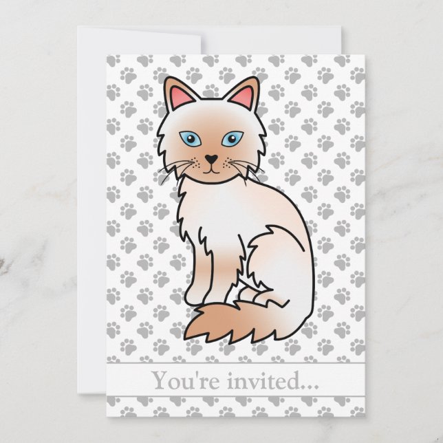 Invitación Fiesta de cumpleaños de gato Birman/Ragdoll de pun (Anverso)