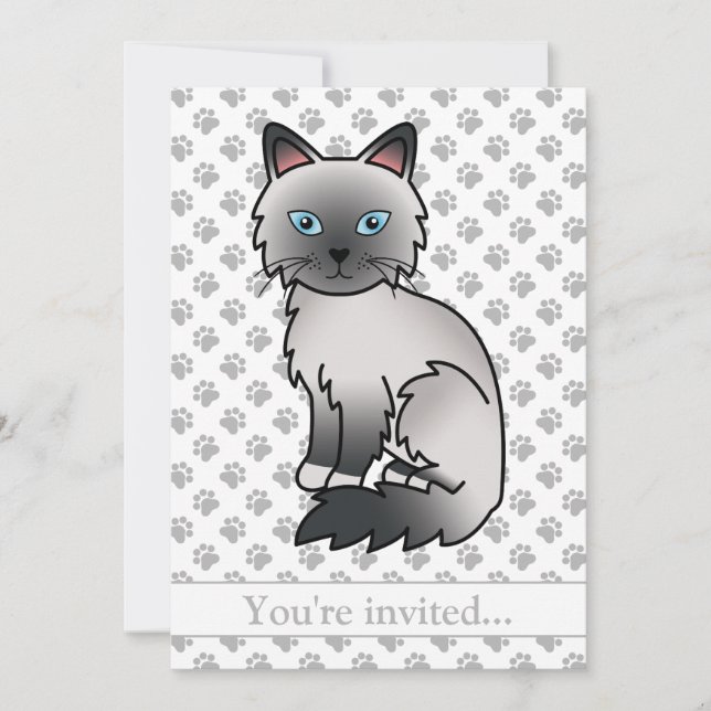 Invitación Fiesta de cumpleaños de gato Birman/Ragdoll de pun (Anverso)