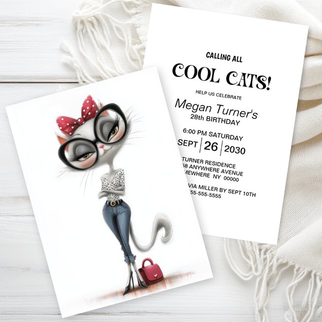 Invitación Fiesta de Cumpleaños de Gato Blanco con Estilo (Subido por el creador)