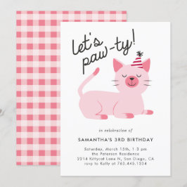 Invitación Fiesta de cumpleaños de gato de gato color rosa