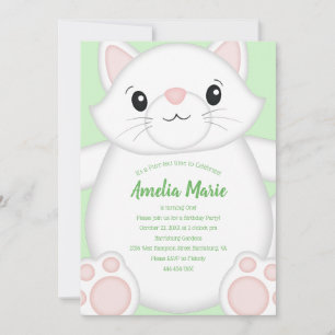 Invitación Fiesta de Cumpleaños de Gato Gatito Verde