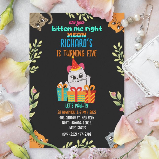 Invitación Fiesta de cumpleaños de Gato Gato Gatito Gatito Ga (Subido por el creador)