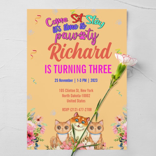 Invitación Fiesta de cumpleaños de Gato Gato Gatito Gatito Ga (Subido por el creador)
