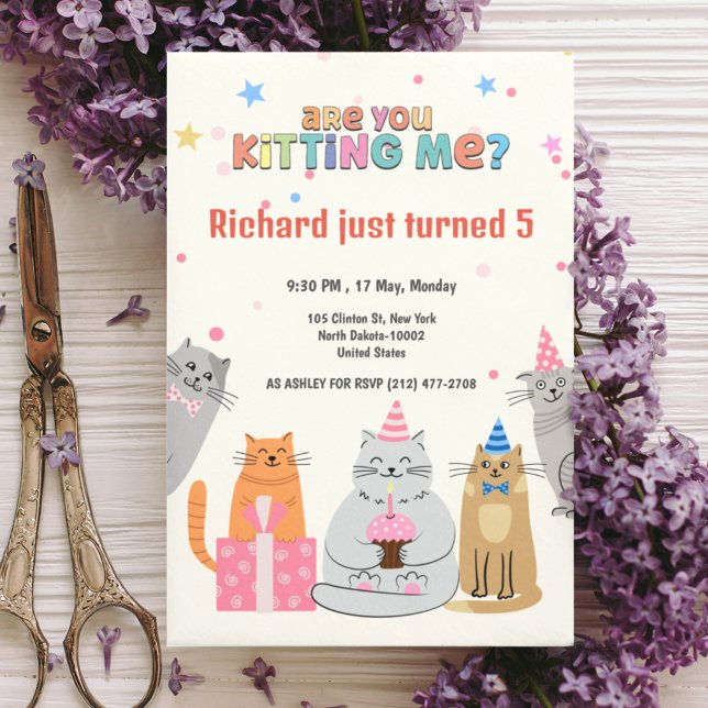 Invitación Fiesta de cumpleaños de Gato Gato Gatito Gatito Ga (Subido por el creador)