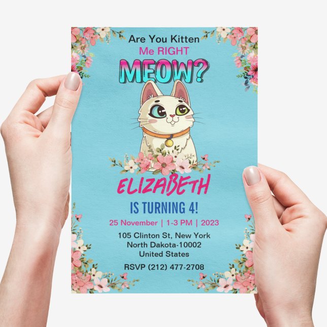Invitación Fiesta de cumpleaños de Gato Gato Gatito Gatito Ga (Subido por el creador)