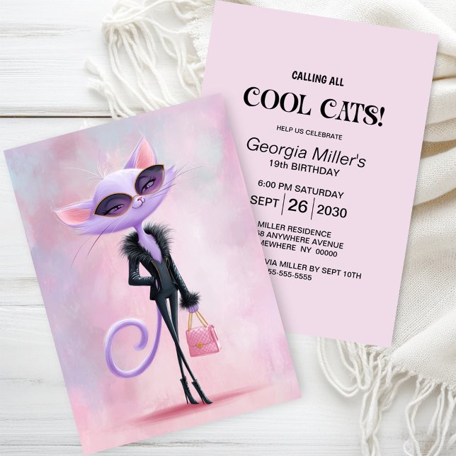Invitación Fiesta de Cumpleaños de Gato Genial con Estilo (Subido por el creador)