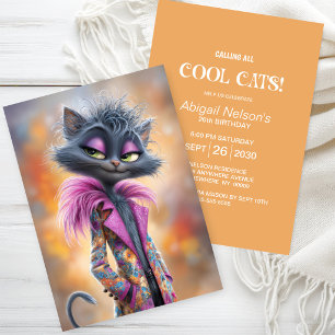 Invitación Fiesta de cumpleaños de gato genial extravagante