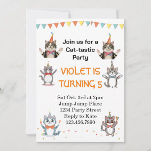 Invitación Fiesta de cumpleaños de gato gitano gatito con Rel