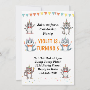 Invitación Fiesta de cumpleaños de gato gitano gatito con Rel