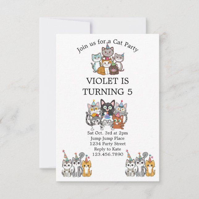 Invitación Fiesta de cumpleaños de gato gitano gatito con Rel (Anverso)