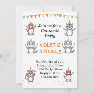 Invitación Fiesta de cumpleaños de gato gitano gatito con Rel