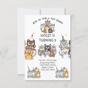 Invitación Fiesta de cumpleaños de gato gitano gatito con Rel