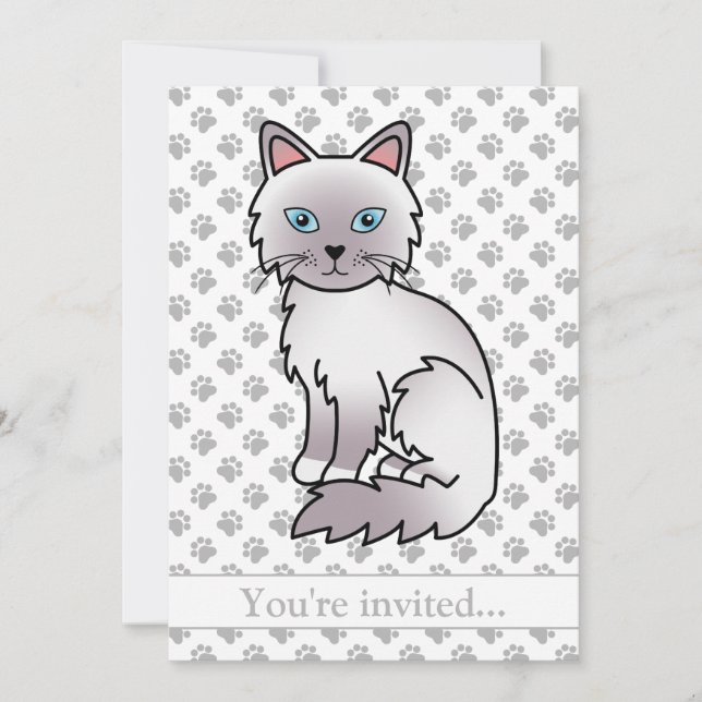 Invitación Fiesta de Cumpleaños de Gato Lilac Point Birman/Ra (Anverso)