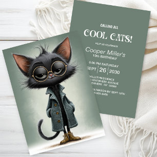 Invitación Fiesta de Cumpleaños de Gato Negro Adorable