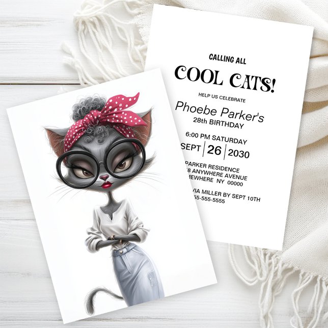 Invitación Fiesta de cumpleaños de gato negro descarado (Subido por el creador)
