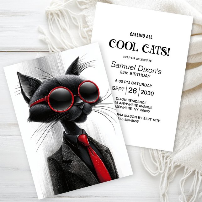 Invitación Fiesta de cumpleaños de gato negro genial (Subido por el creador)