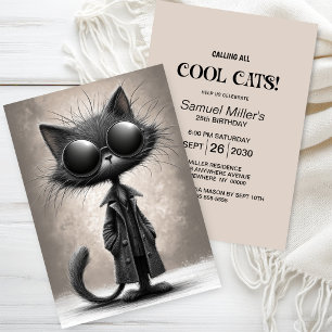 Invitación Fiesta de Cumpleaños de Gato Negro Genial